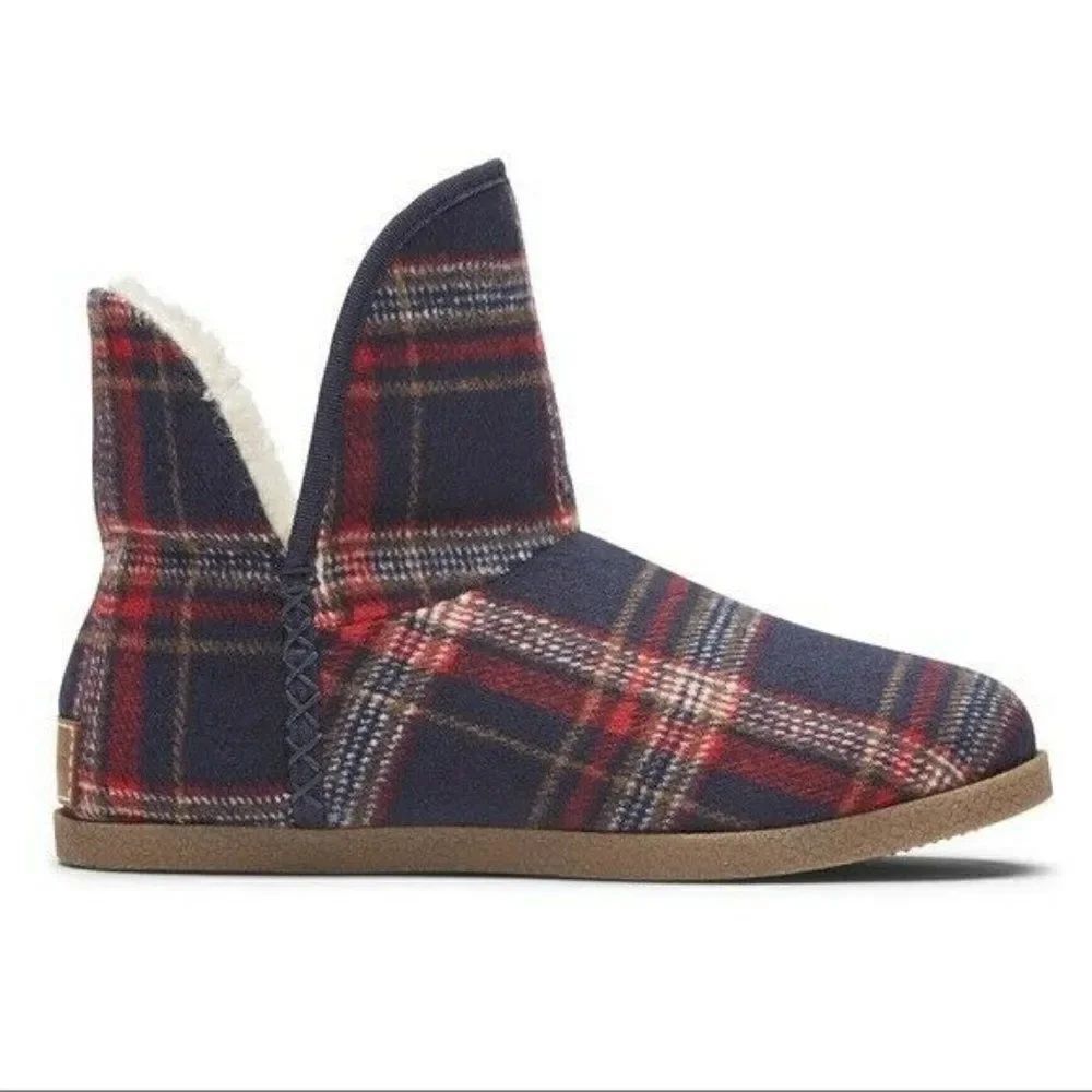 Rockport Womens Red & Blue Plaid Veda truTech Slipper Boots 7M New